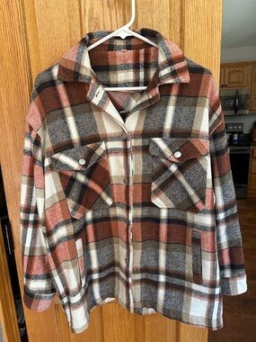 Plaid Shacket in Rust, Cream & Black